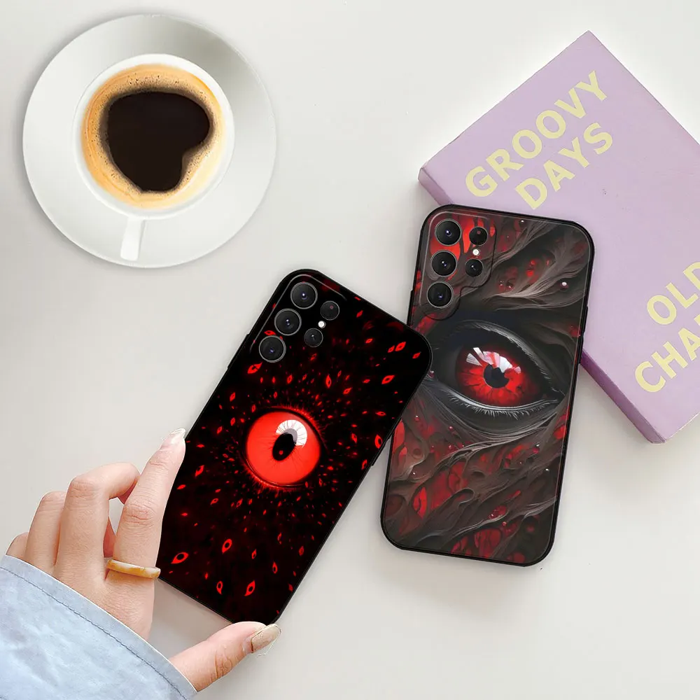 Scary Black Red Eye Phone Case For Samsung Galaxy S24 S23 S22 S21 S20 Ultra FE S10 S25 Plus 5G Black Soft Silicone Cover Funda