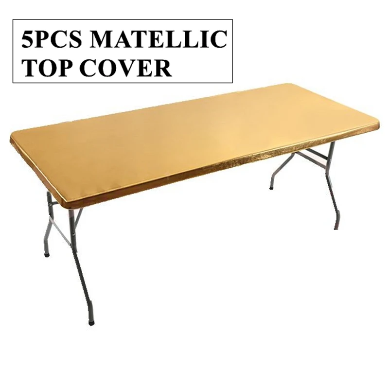 

5pcs Lot Bronzing Metallic Stretch Table Top Cover Banquet Tablecloth For Wedding Event Party Decoration