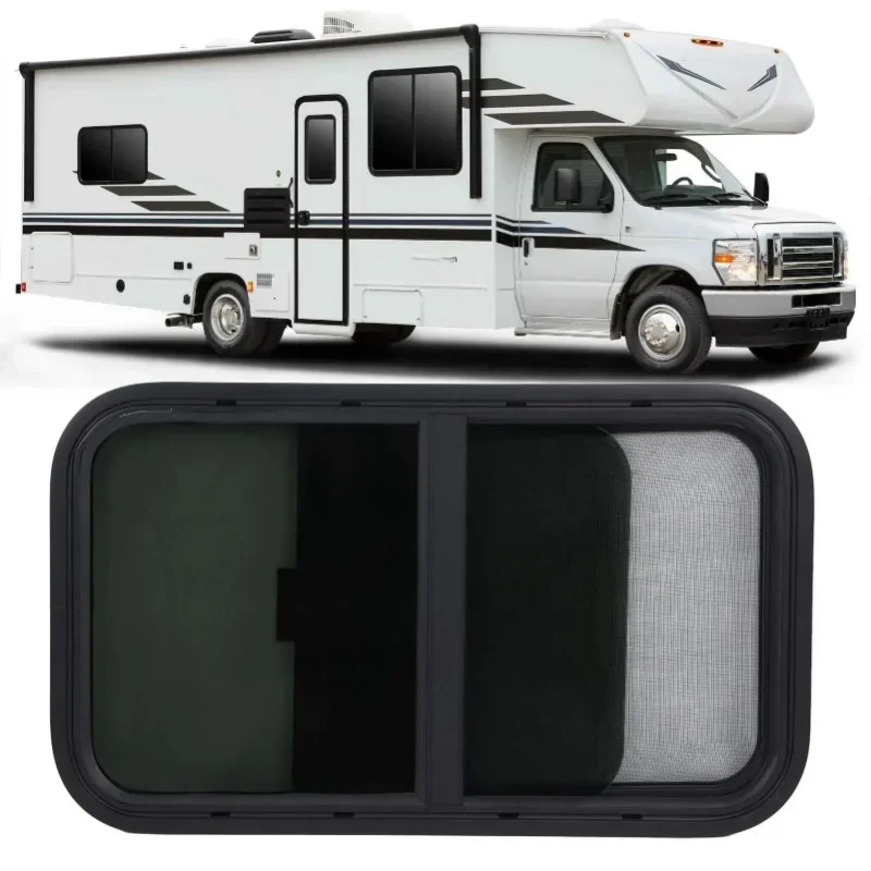 Window Replacement Round Corners Slide with Insect Screen for Trailer Camper Construction Vehicles Window Trailer Window
