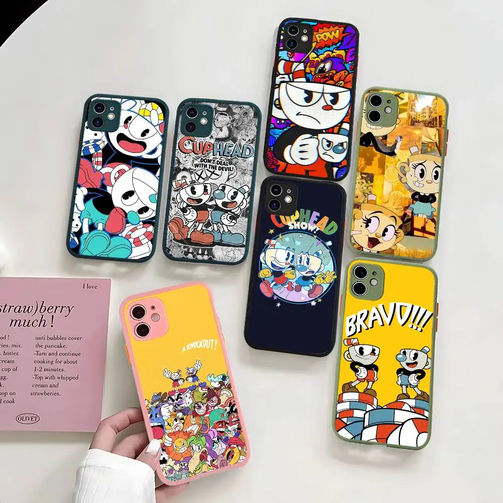 

Popular Animation C-Cuphead S-Show For Silicone Matte Phone Case For IPhone 16 Pro Max 15 14 13 12 11 X XS MAX