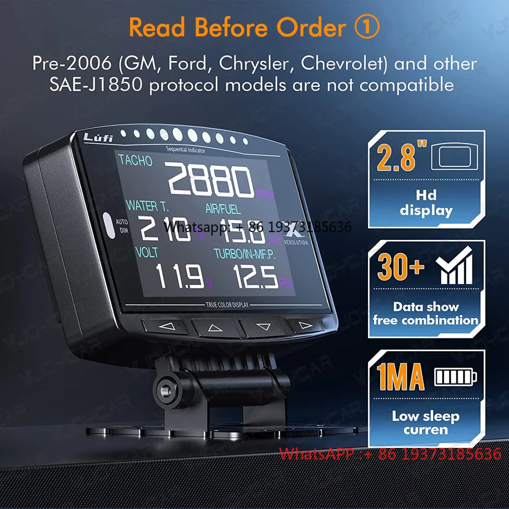 شاشة VJOY CAR مقاس 2.8 بوصة عالية الدقة مقاس Obdii متعدد الوظائف Lufi-X1 مع ضغط توربو يعمل على معظم مركبات obd2 الجديدة لعام 2006 #3