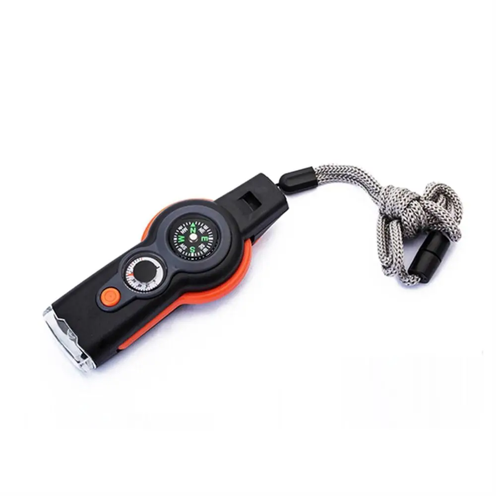 Compass Emergency Whistle Thermometer LED Light Survival Whistle High Decibel Storage Container 7 in 1 Whistle Outdoor Tools