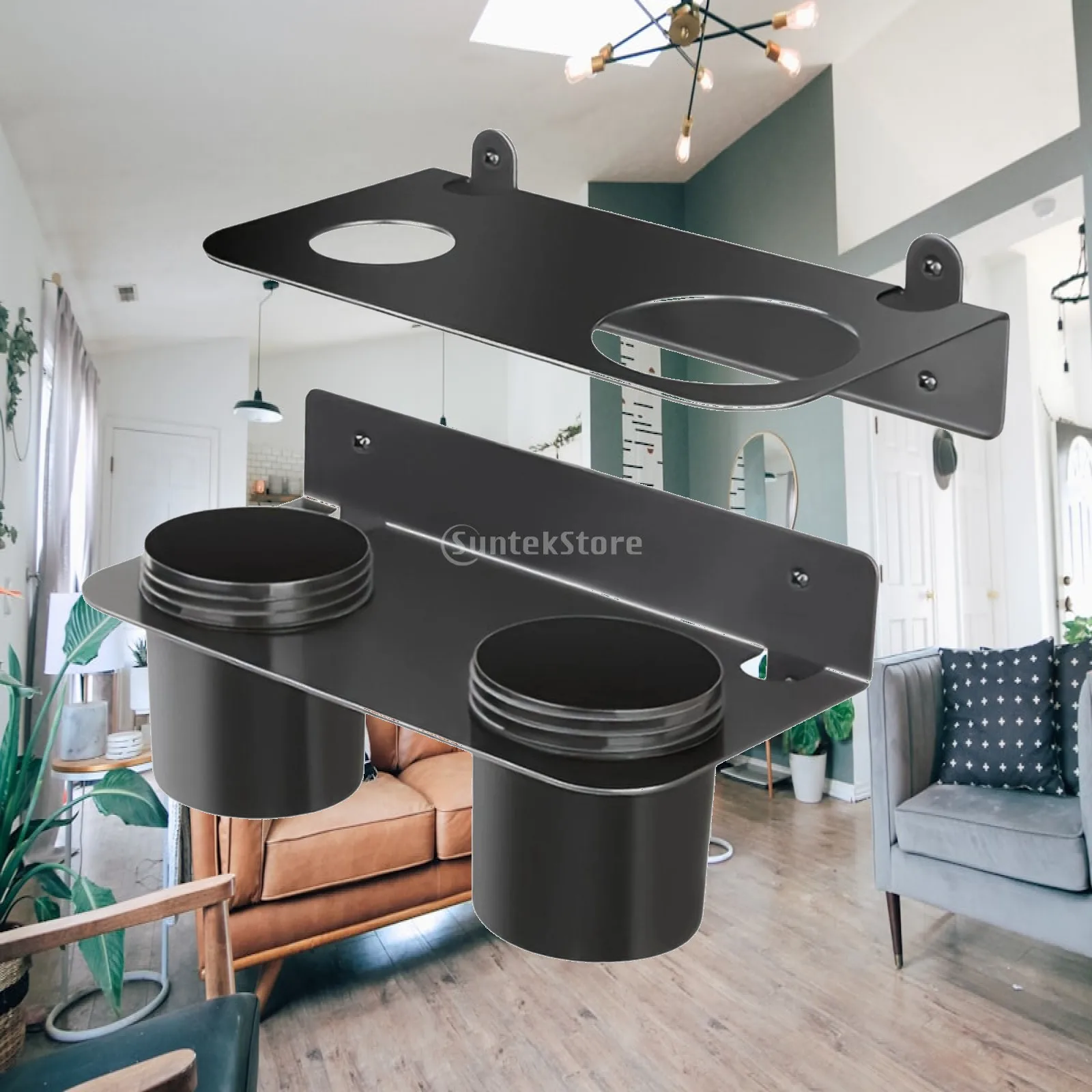 Fluid Funnel Holder Complete Storage Set Black Iron Wall Mount Easy Install for Garage Workshop Shed Cart Tools