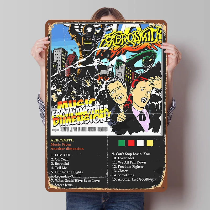 Aerosmith Music From Another Dimension Album Poster Customized Vintage Metal Signs Wall Art Retro Tin Plaque for Bar Accessories