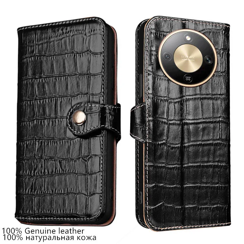 

Чехол-кошелек из натуральной кожи с текстурой крокодила и слотом для карт для Honor X8d X5c Plus X6b X9d X7d 4G 5G X7c, противоударный флип-чехол для телефона