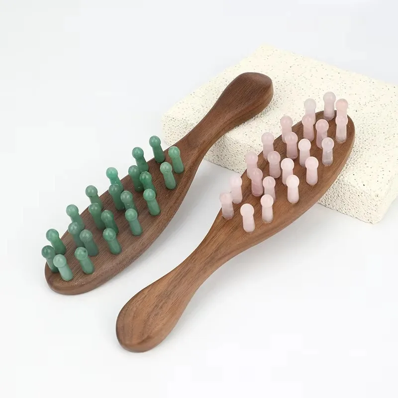 

Роскошный натуральный кристаллический деревянный массажер для кожи головы, новая кварцевая расческа для волос для спа-устройств для массажа кожи головы