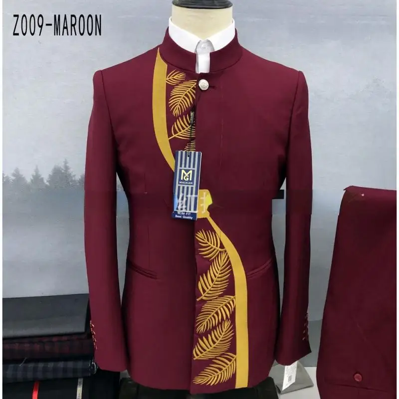 Conjunto de Terno Bordado Masculino, Vestuário Geral, Casaco, Calças, Banquete, Noite, Casamento, Trabalho