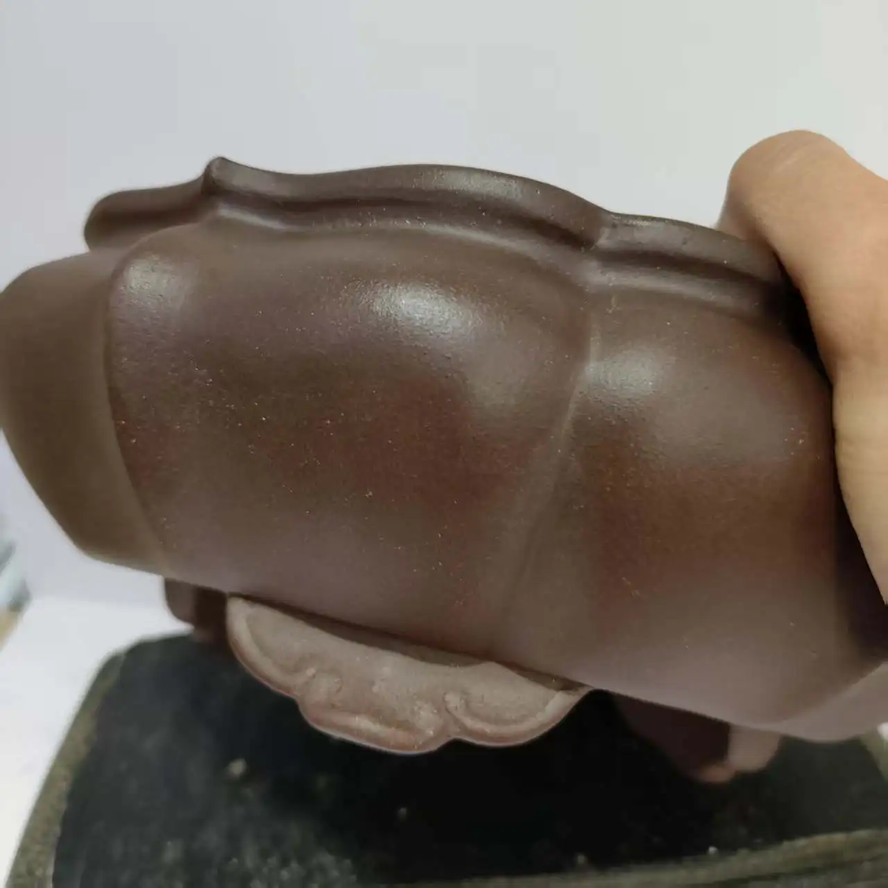 2025 New Popular Lotus Shape Unglazed Yixing Purple Sand Bonsai Pot With Cloud Feet