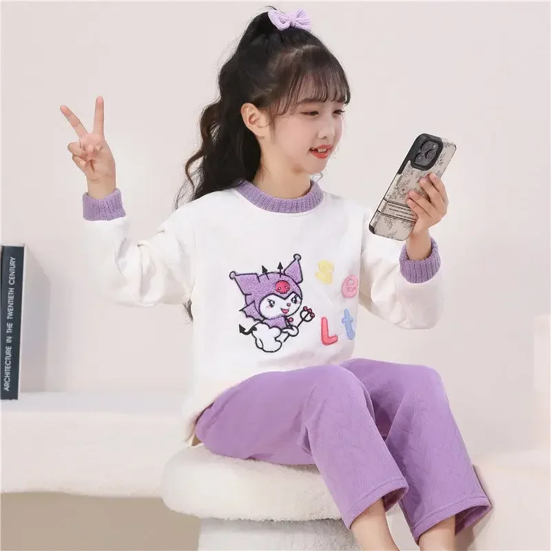 

Girly Heart Kuromi Anime Ins MINISO Fashion Long Sleeve Hooded Pants Pajamas Cute My Melody Cotton Home Wear Clothing Gifts Toys