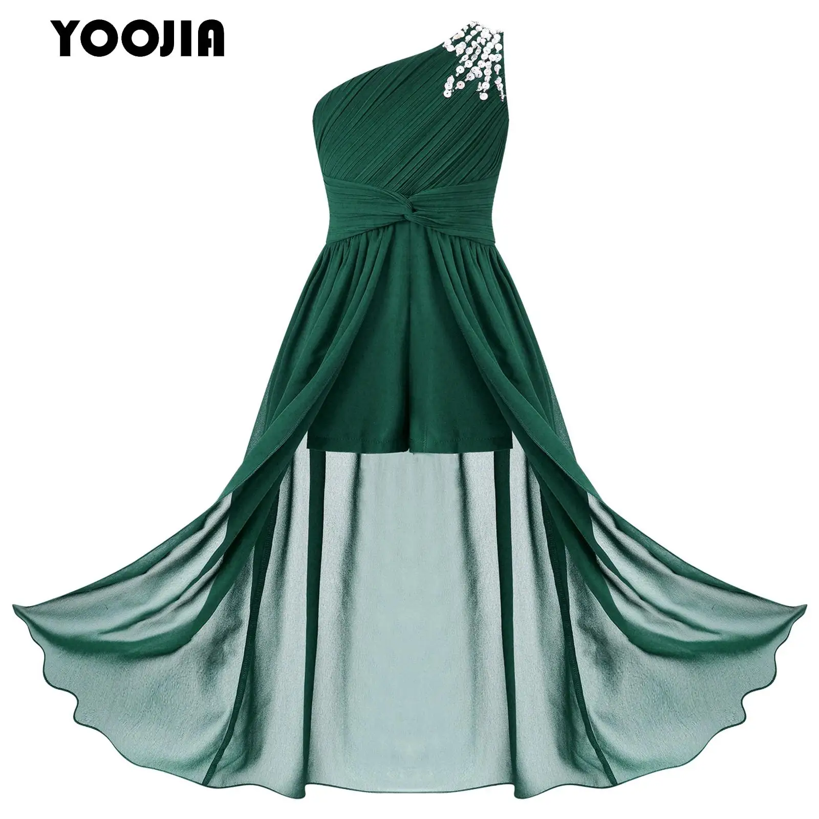 

Kids Flower Girls Pageant Dress One Shoulder Chiffon Skirt Wedding Bridesmaids Birthday Party Jumpsuit Dress Princess Costume