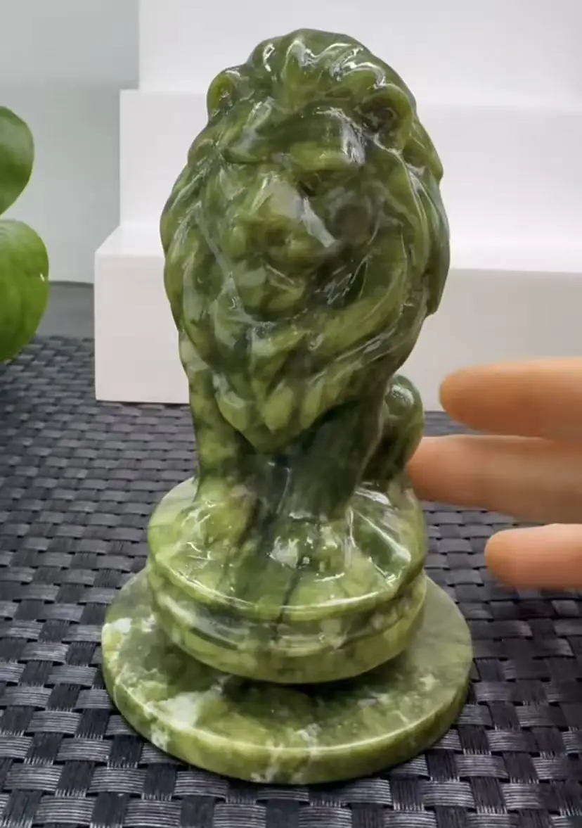 Natural Xiuyan Jade Hand-Carved Lion, Good Luck, Spiritual Energy Healing, Decoration, Gift, Meditation