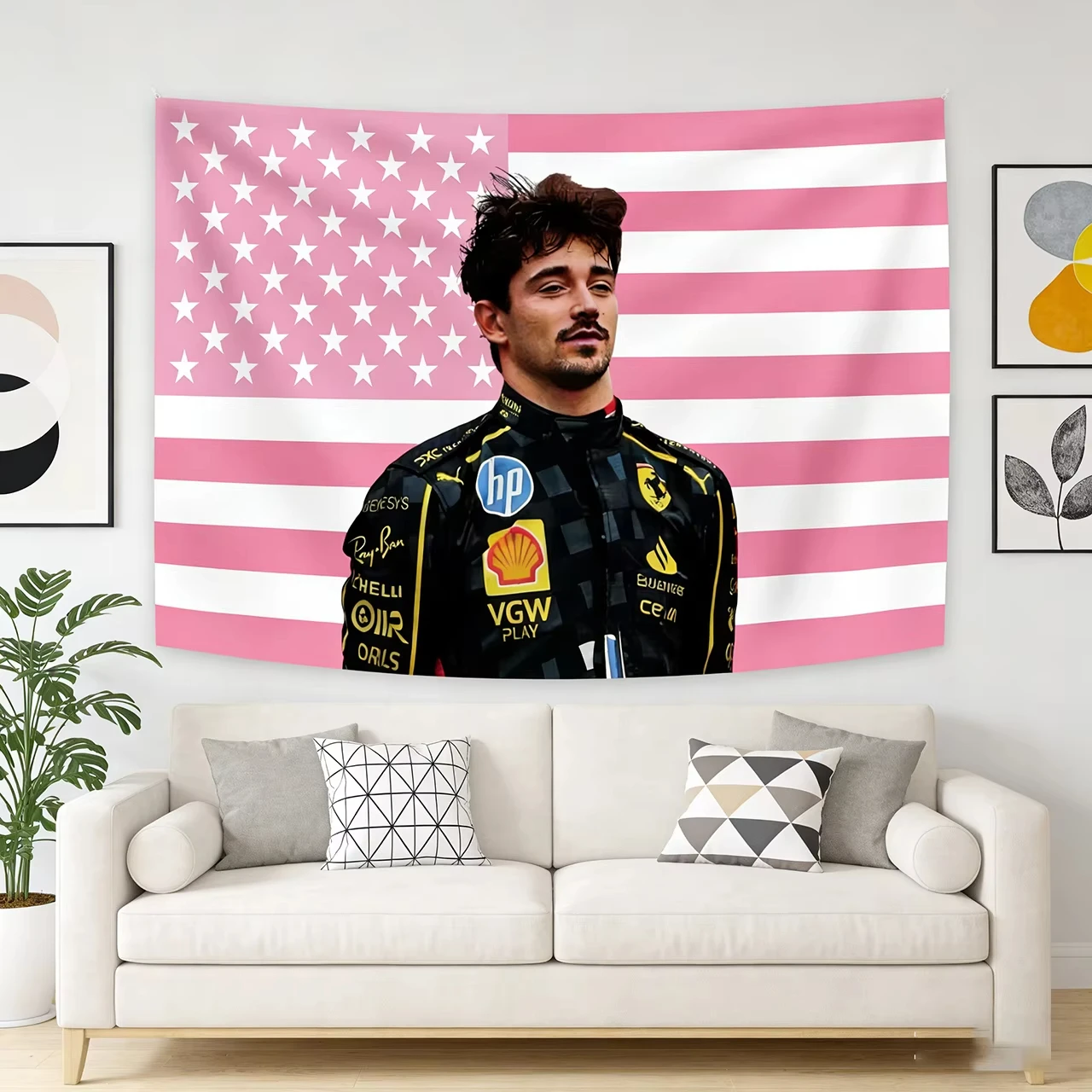 Tapiz colgante de pared divertido con bandera americana rosa de Charles Leclerc, decoración del hogar y pancarta para decoración de dormitorio, bandera de fondo para habitación