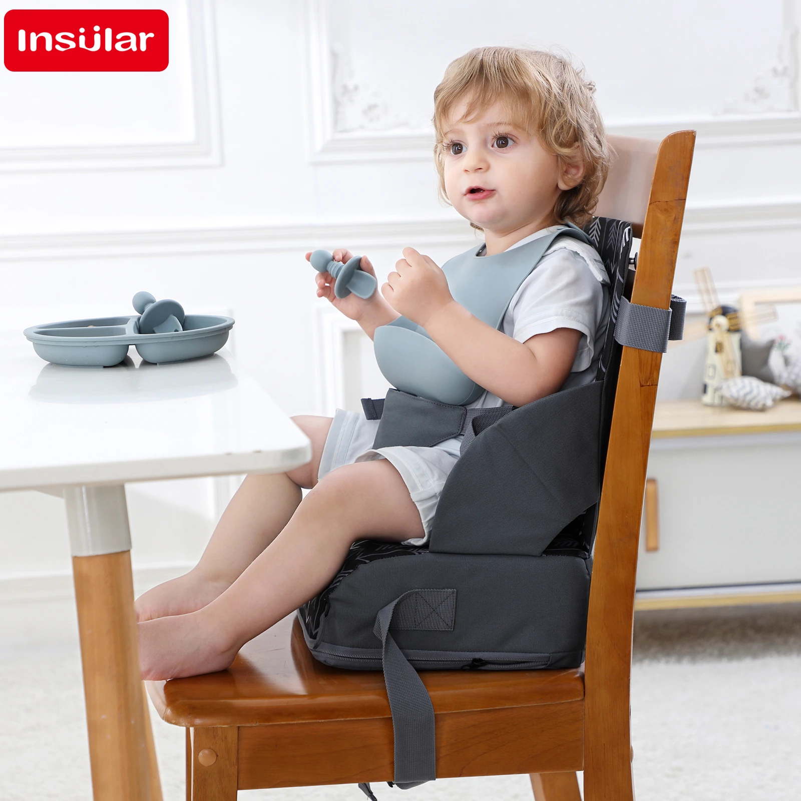 INSULAR Portable Foldable Anti‑Slip Baby Booster Cushion Kids Dining Chair Heightening Seat Toddler Travel Dining Supplies