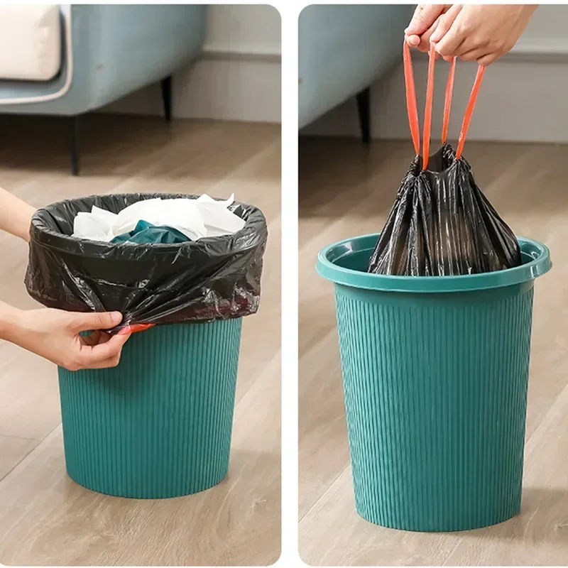 Portable Disposable Drawstring Garbage Bag with Drawstring Strap Opening Kitchen Plastic Automatic Closure Household Garbage Bag