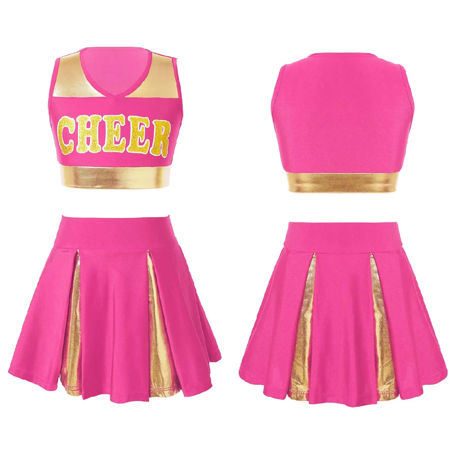 Bambini ragazze Cheer Leader costumi uniformi da cheerleader Sparkle Crop canotta e minigonna a pieghe Set costumi da ballo