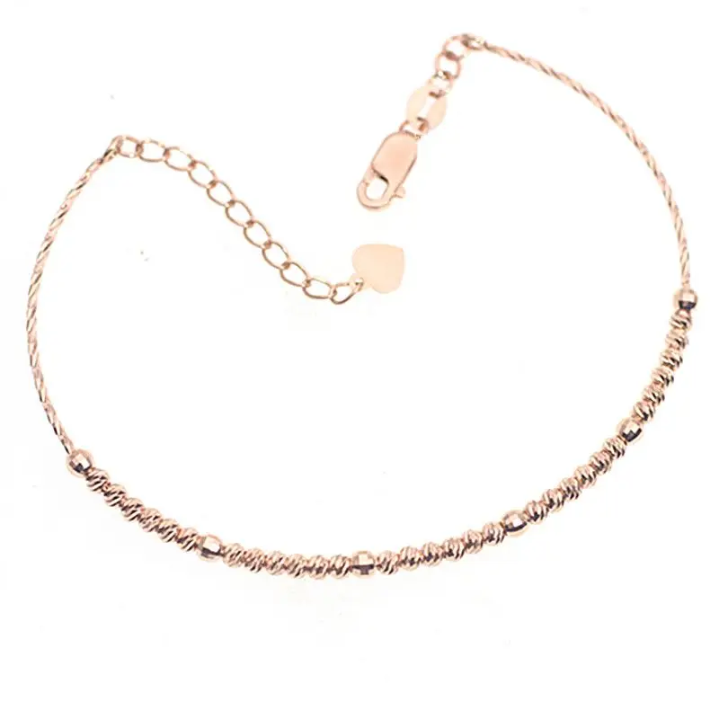 585 Purple Gold Plated 14K Rose Gold Simple Shiny Beaded Bracelet for Women Party Luxury Party Slender bangles  jewelry