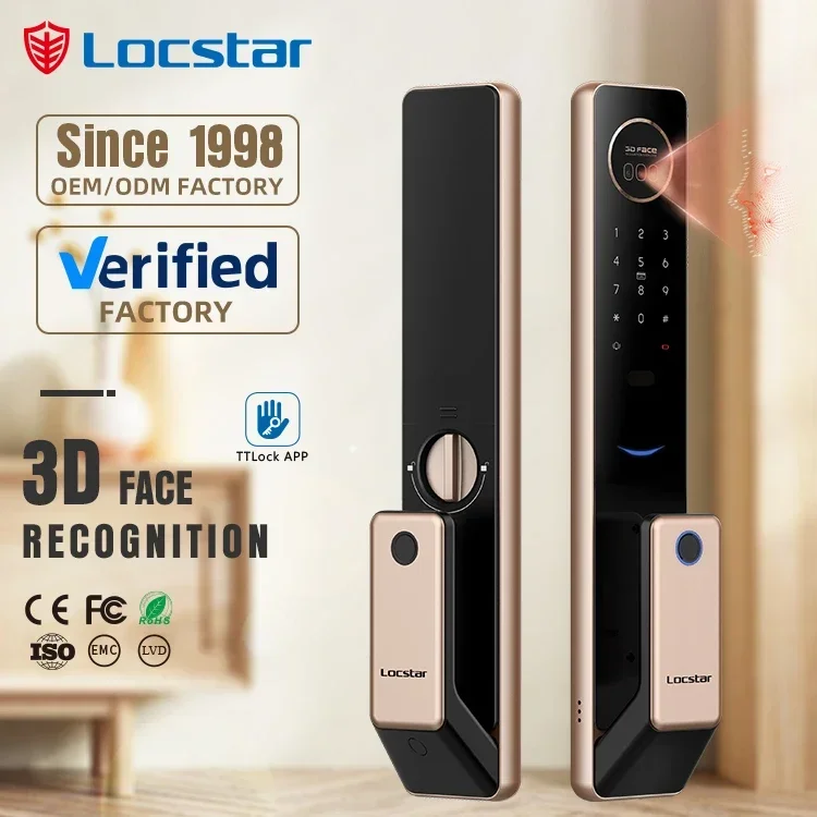 Locstar 2024 New 3D Face Recognition Keypad Fingerprint Card Intelligent Digital Push Pull TTlock App Smart Lock