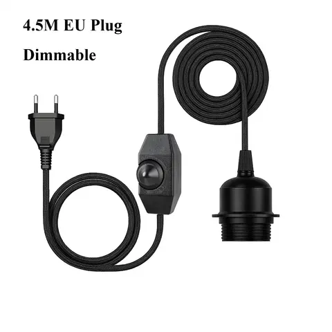 E27 EU/US Plug in Pendant Lamp Cord with 4.5M Textile Cable ON/OFF Dimmable Switch Lamp Base Bulb Holder for Ceiling Light Black