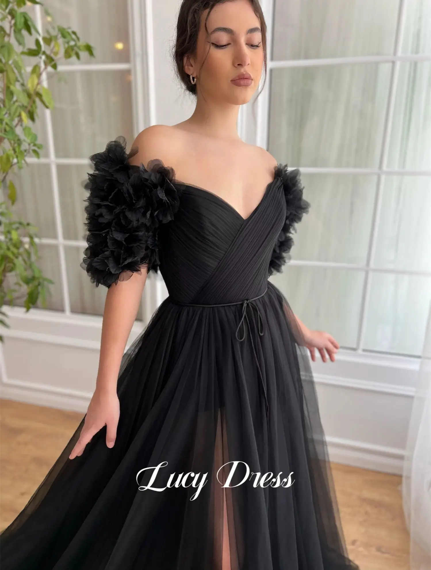 Lucy vestido de casamento linha a mangas bufantes vestidos de festa à noite gala robes de cocktail robe soiree elegante mulher baile personalizado