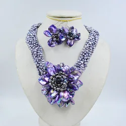 4MM natural cultured baroque pearl shell flower necklace. Glamour Women Wedding Party Gift Luxury Jewelry  50CM