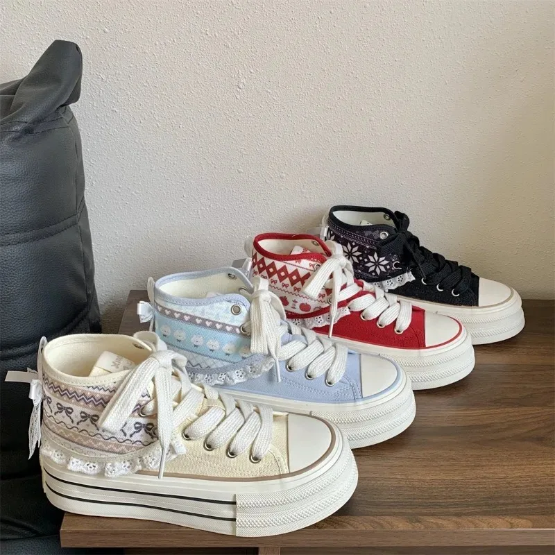 

2026 New Niche Design Removable High-top Canvas Shoes Fashion Women's Sneakers and Casual Shoes Thick Sole Shoes Zapatos Mujer