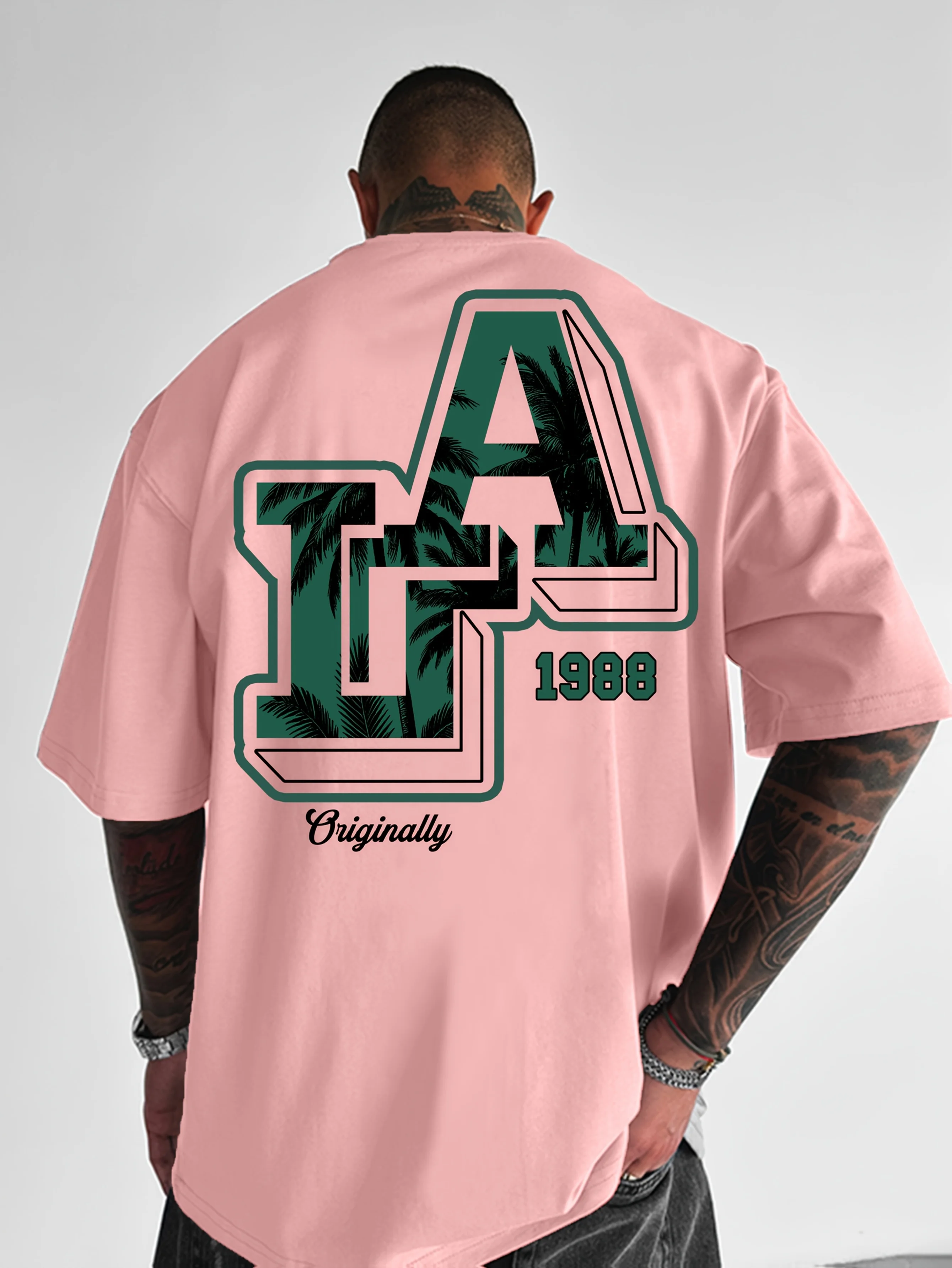 Vintage LA 1988 Palm Tree Print on Premium 100% Cotton Mens T Shirt Perfect for Summer West Coast Streetwear
