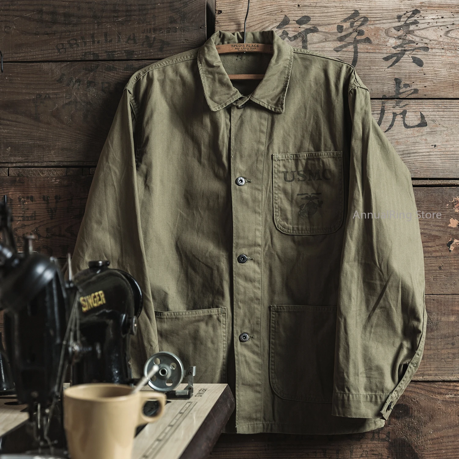 

Бронсон USMC саржевая куртка с узором «елочка» 171, винтажное универсальное пальто HBT P-41