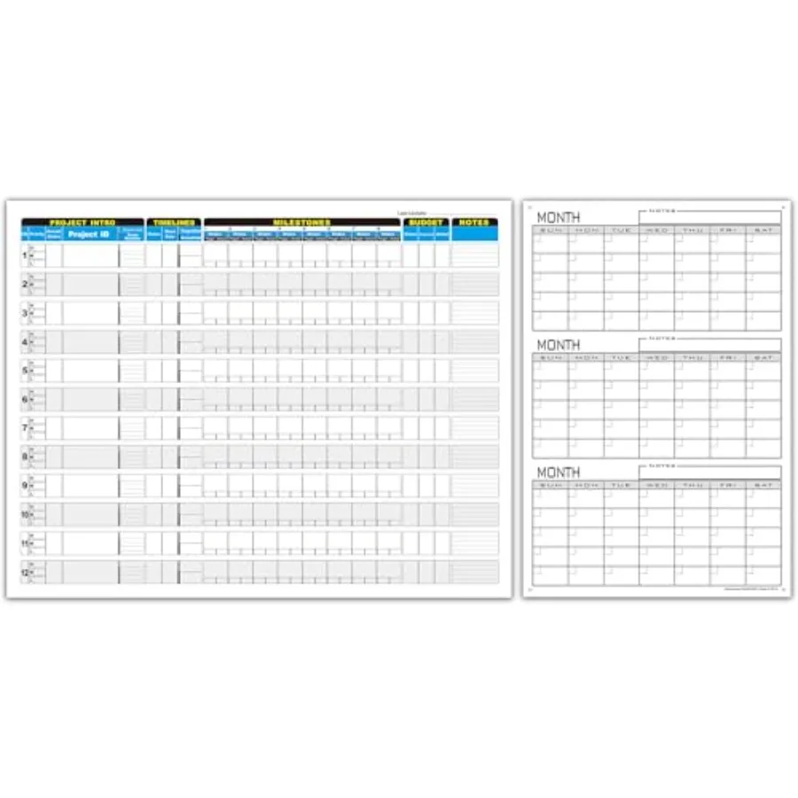 

Extra Large 36"x45" Project Management Whiteboard And 36"x24" 3 Month Dry Erase Calendar For Wall For Office Tracking Events