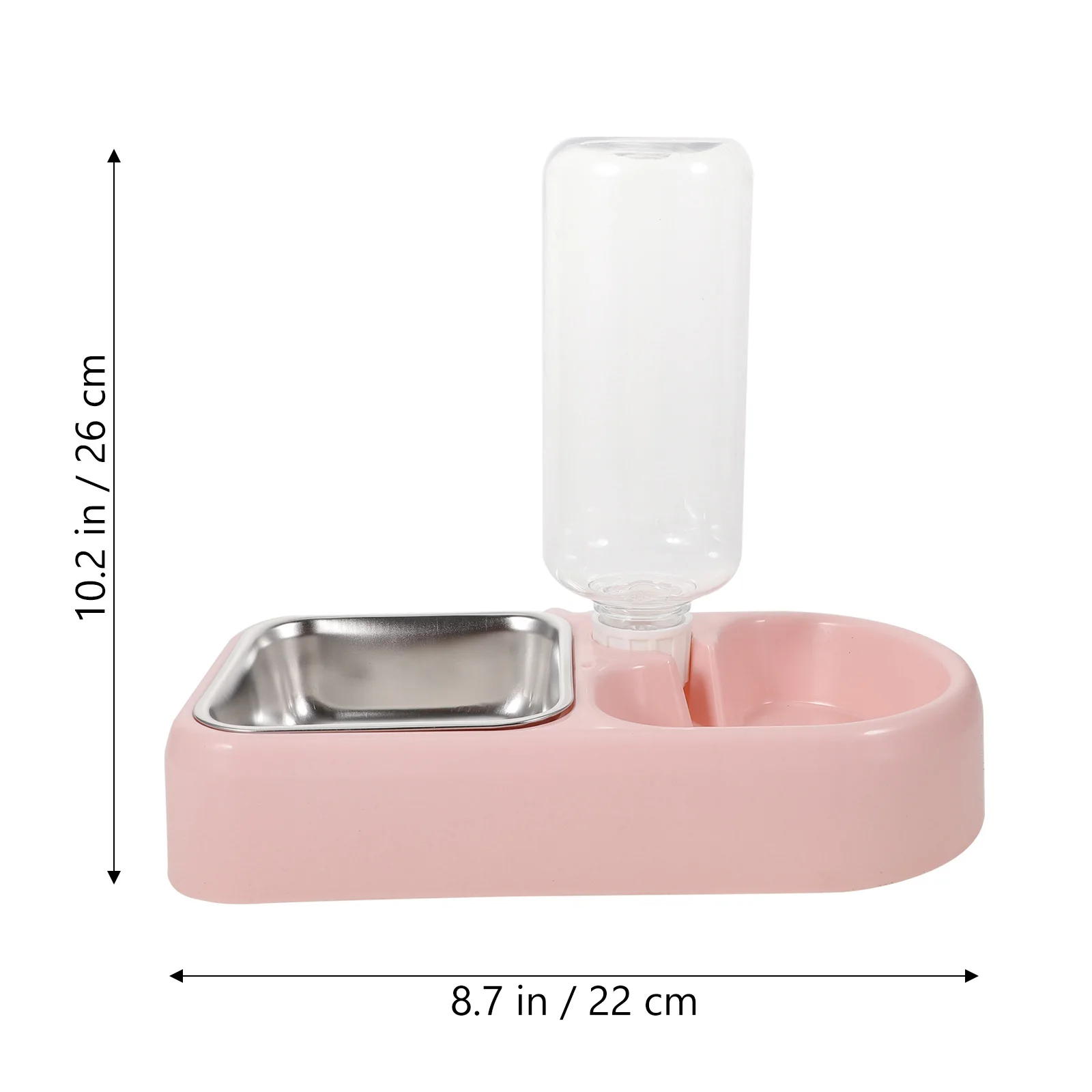 เครื่องให้น้ำสัตว์เลี้ยงแบบสองช่องสีชมพู สำหรับสุนัขและแมว อุปกรณ์ให้น้ำอัตโนมัติ ป้องกันการหก ชามปลอดภัยจากวัสดุความหนาแน่นสูง เป็นมิตรต่อสิ่งแวดล้อม