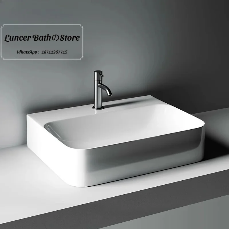 Nordic Minimalist Square Ceramic Vessel Sink, Ultra-thin Edge 60cm Art Wash Basin for Home and Hotel Bathroom