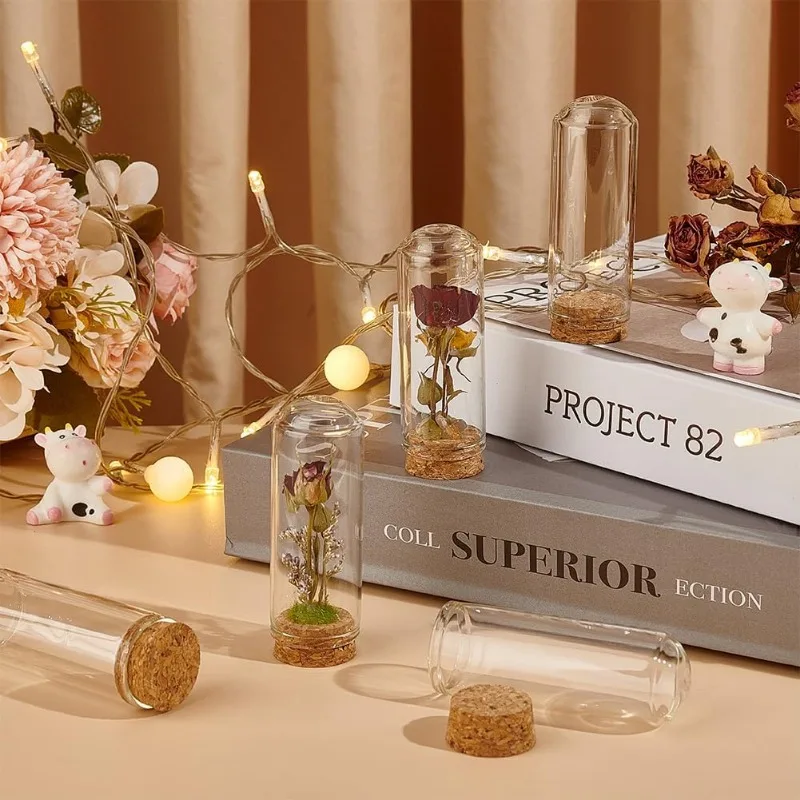 20Pcs Dome Decorative Jars 1.2x3.4inch Glass Display Dome Cloche Glass Bell Jar with Cork Base for Flower Storage Specimens