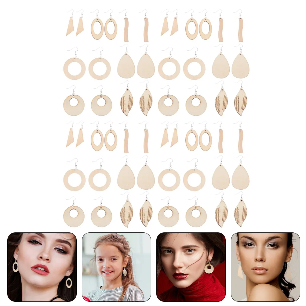 

1 Set Of Wooden Diy Earring Pendants Hooks Jump Rings For Women Dangler Earring Making Supplies Natural Wood Drop Charms Kits