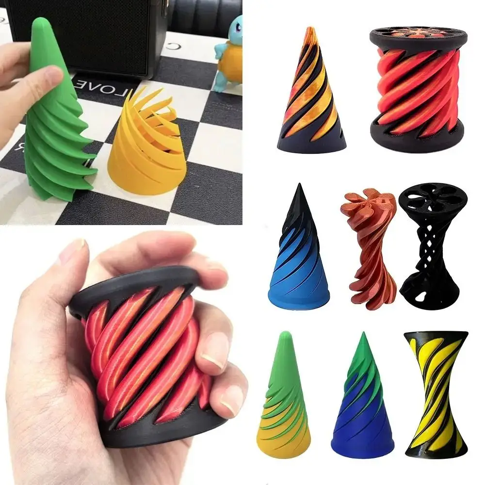 Mini 3d impresso espiral cone brinquedo fidget vortex fio ilusão pirâmide passthrough escultura espiral cone brinquedos de descompressão