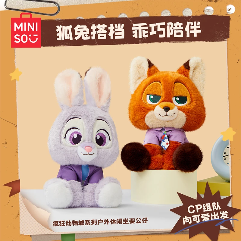 Miniso zootopia brinquedo de pelúcia dos desenhos animados-coelho macio judy raposa nick kawaii almofada ideal crianças presente de aniversário animal de pelúcia colecionável
