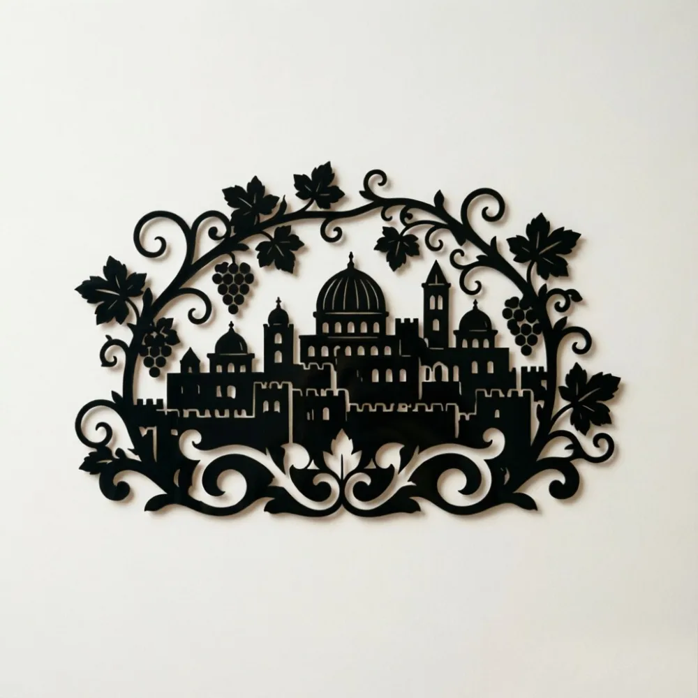 CIFBUY Iron Wall Art Jerusalem Skyline Vineyard Metal Plaque Sign Home Decor For Living Room Bedroom Office Entryway Hanging
