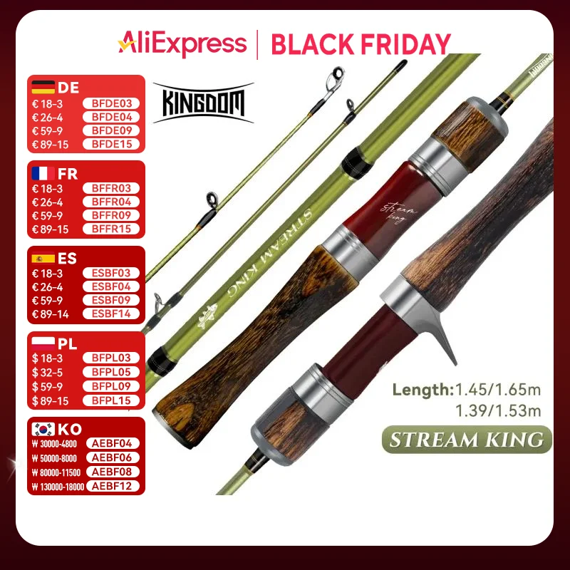 Kingdom STREAM KING Ultralight Carbon Rods MF Action Spinning Casting Fishing Rods 2 section and 3 section UL L power Travel Rod