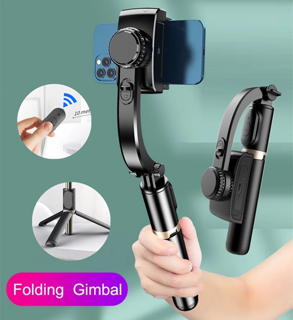 Wireless Anti Shake 1-Axis Gimbal Smartphone Stabilizer Tripod Bluetooth Selfie Stick for Mobile iPhone Travel Video Shooting