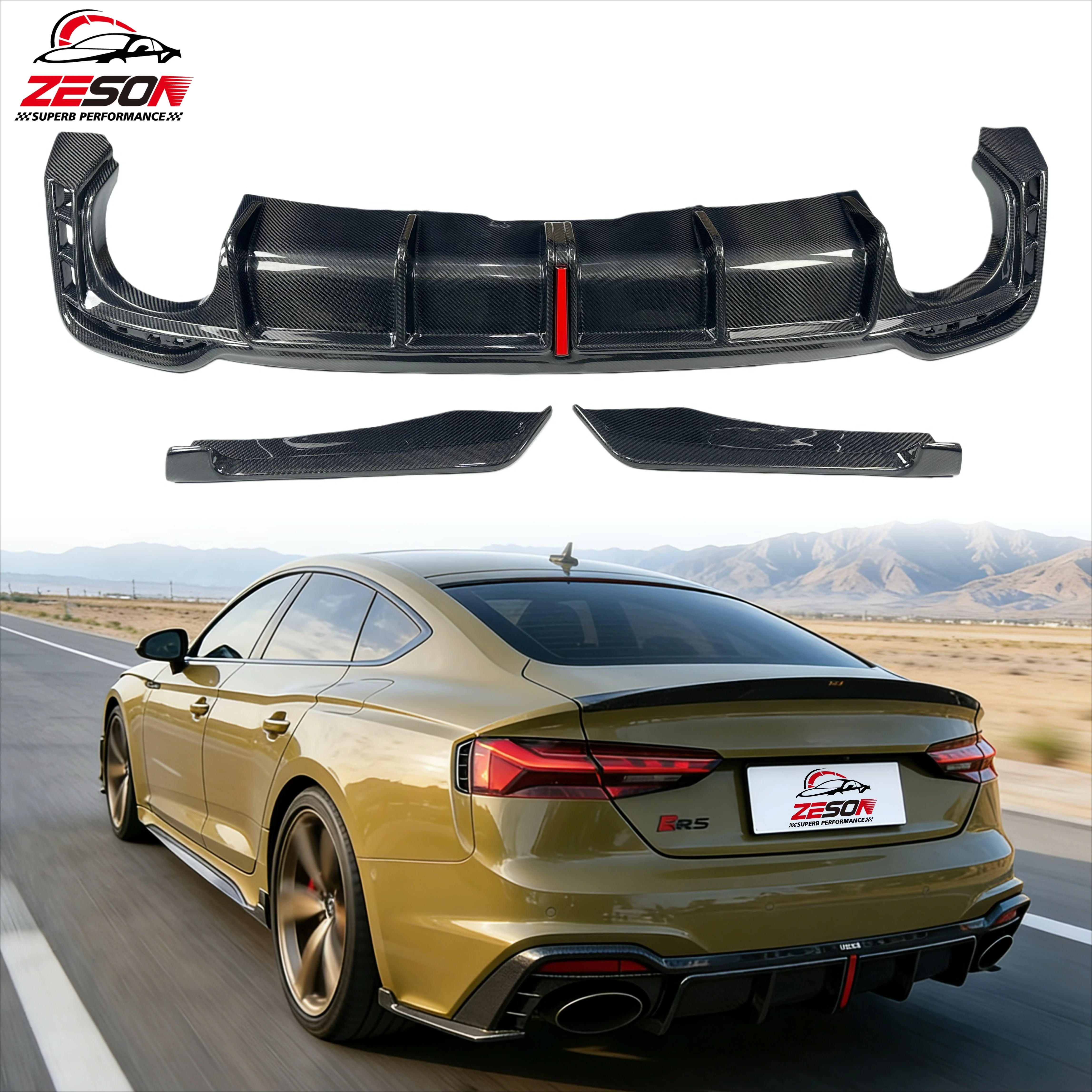 

Carbon Fiber KB Style Car Bumper Rear Diffuser for RS5 B9.5 Auto Performance Part With Led Light Body Kit Front Spoiler Lip