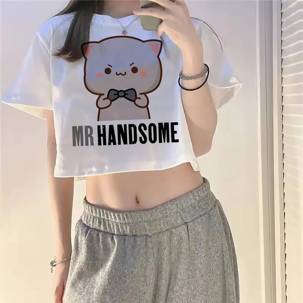 Peach And Goma Mochi Cat Love Print gothic graphic crop top Female cute hippie kawai streetwear clothes clothing
