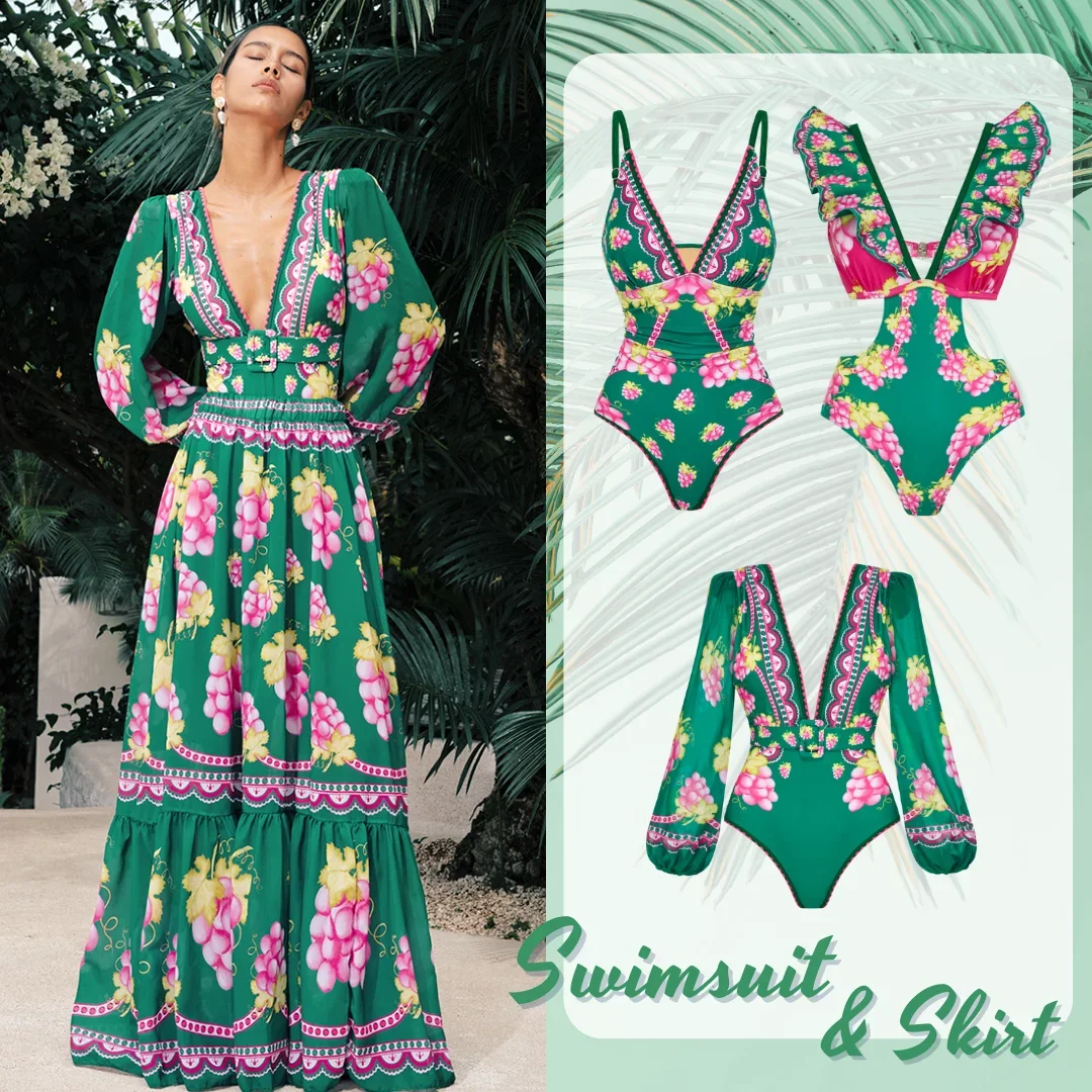 Conjunto de maiô retrô em V para mulheres, maiô verde, moda praia, maiô, biquíni, macacão monokini, tankini, 2021