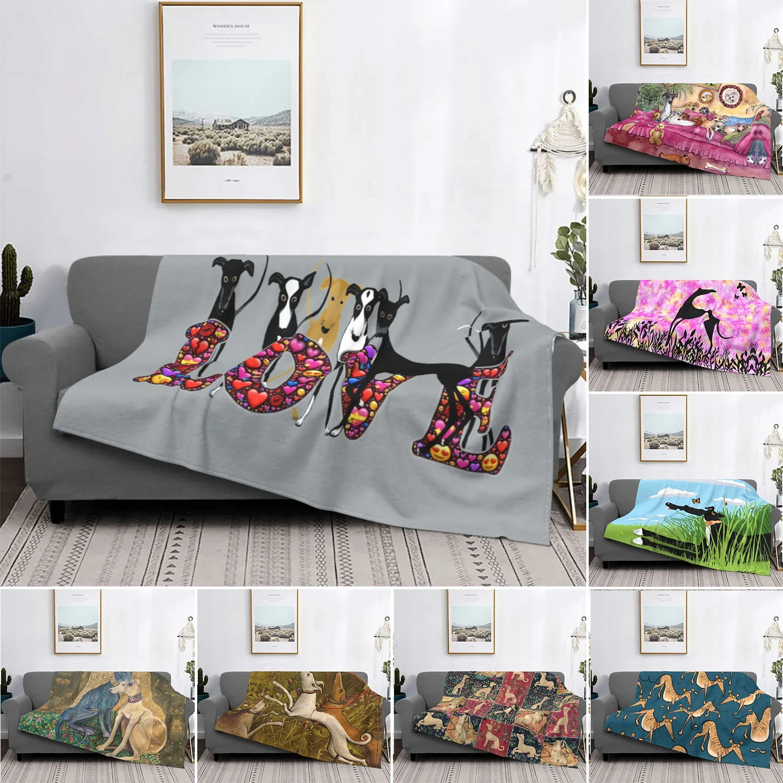 Ultra-Soft Fleece Love Hounds Throw Blanket Flannel Greyhound Whippet Sighthound Dog Blankets for Bed Office Couch Bedspreads