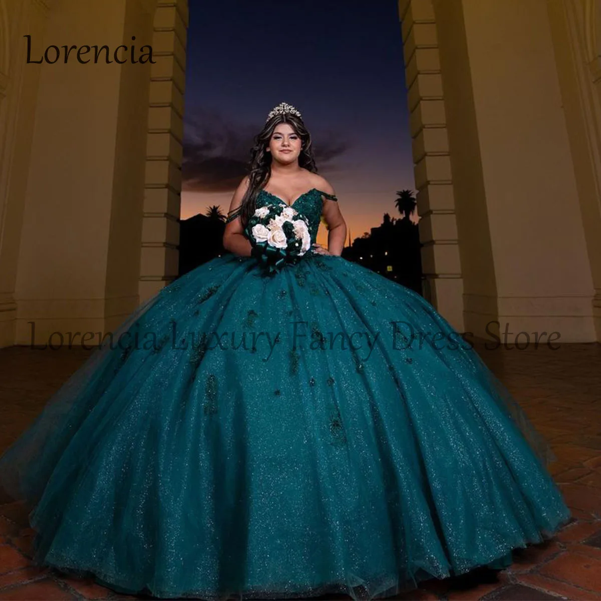 Vestido de quinceañera brillante con hombros descubiertos, apliques de cuentas, corsé dulce 16 15, vestidos de fiesta formales de cumpleaños, 2024