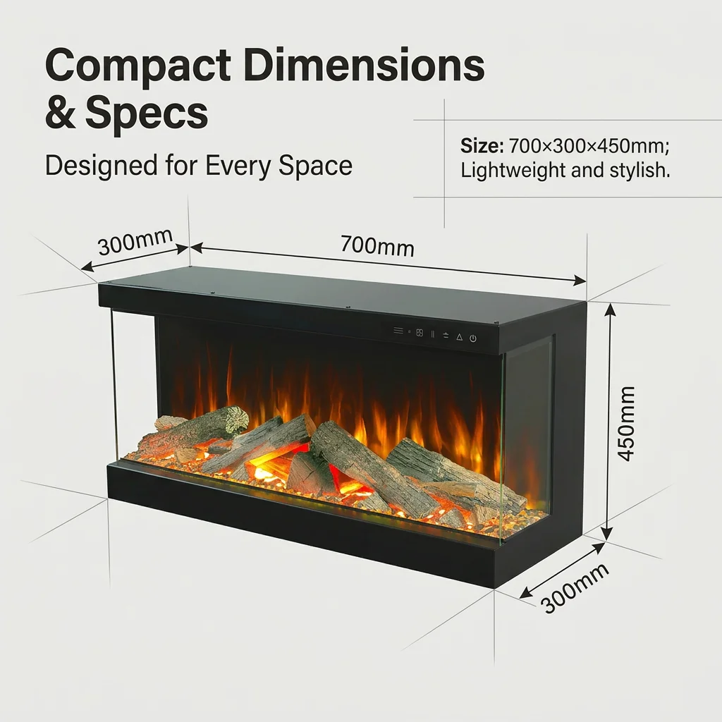 3-Sided Electric Fireplace, 1000mm Cold Rolled Steel Wall-Mounted Heater, Recessed LED Fireplace, Remote Control, Household Use