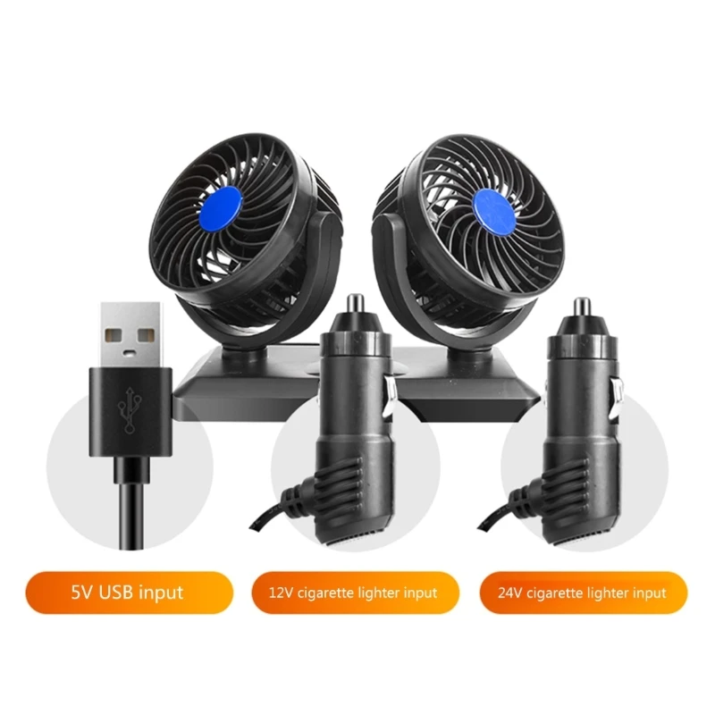 

Q39F Car Double Headed 360 Degree Rotating Air Conditioner Cooling For Front Dashboard Air Cooler USB Electric Fan Adjustable