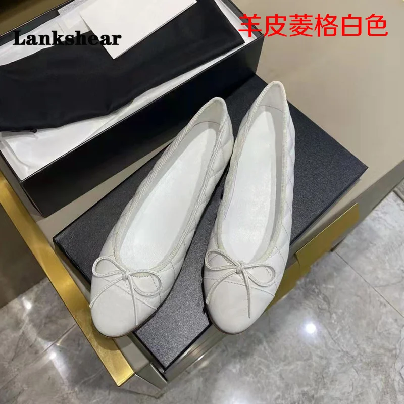 Bowknot Flat Round Toe Shallow Mouth Single Shoes New Leather Color Matching Women\'s Shoes Single Shoes Women\'s Ballet Shoes