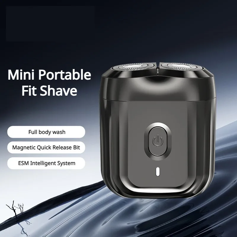Men's Mini Pocket Electric Shaver Waterproof Wet Dry Dual Blade Type-C Rechargeable Razor Magnetic Head for Travel Daily Use