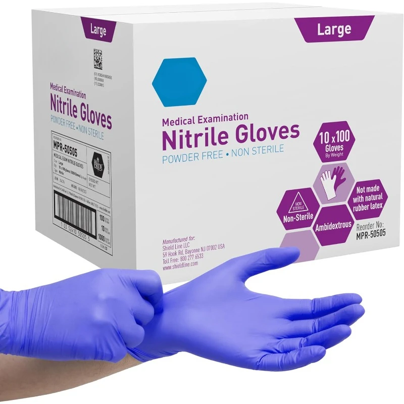 Powder-Free Nitrile Exam Gloves, Large, 100 Count, Pack of 10