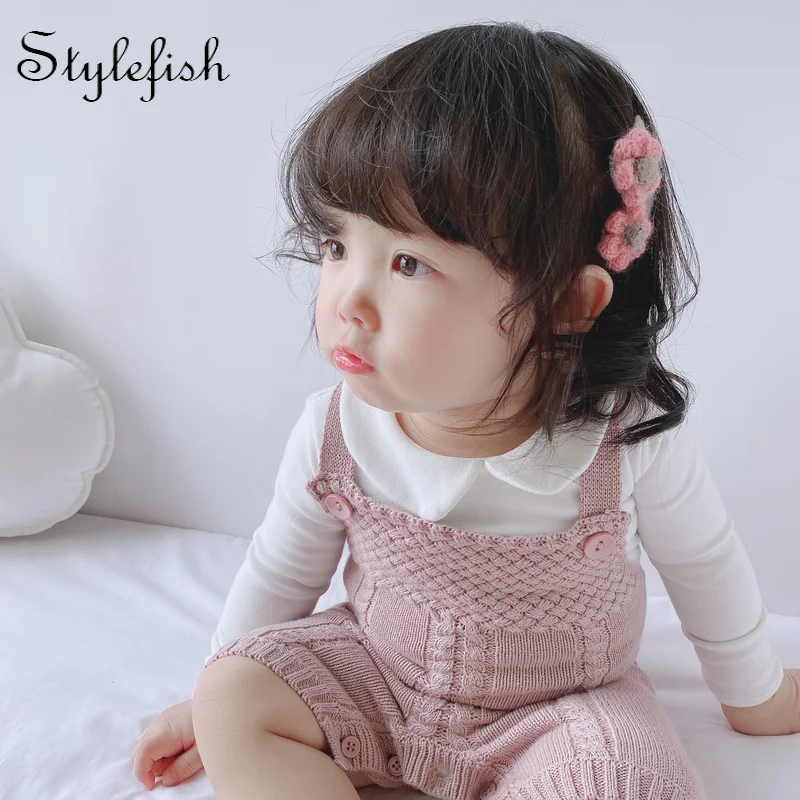 

2022 unisex baby clothes baby embroider straps knitting sweater infants conjoined package fart baby climb clothes romper