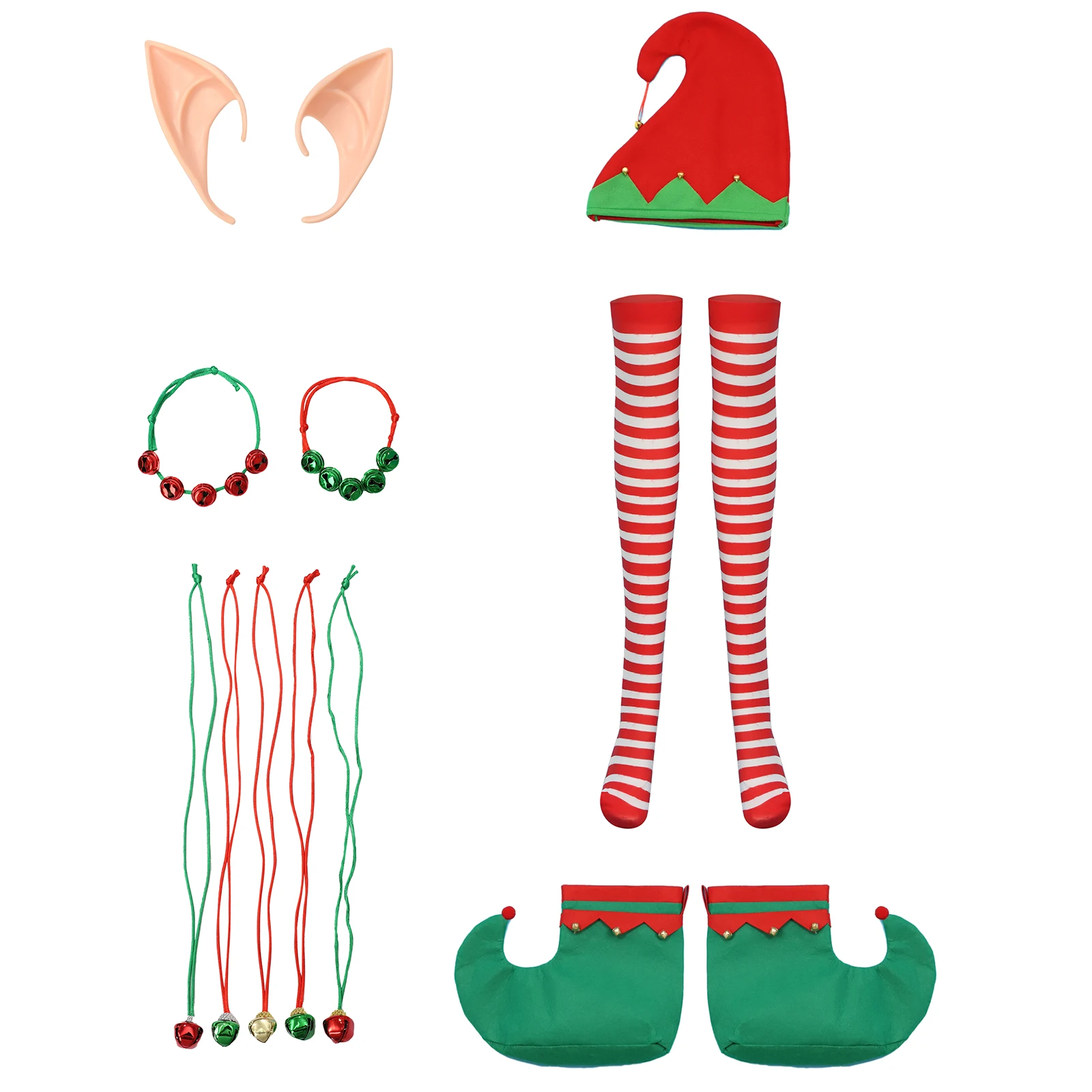 

Christmas Elf Cosplay Costume Santa Claus Hat Necklace Stockings Bracelet Headband Elf Ears Glasses Party Stage Shows Dress Up