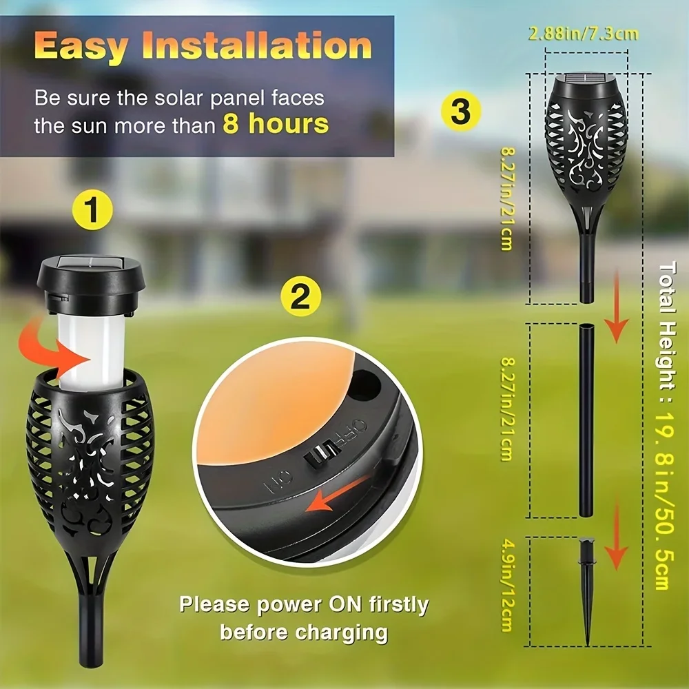 12LED ضوء اللهب الشمسي في الهواء الطلق ، مقاوم للماء 12 المصابيح المشاعل مصباح بعمود للخارجية فناء حديقة ساحة ، زينة الهالوين #2